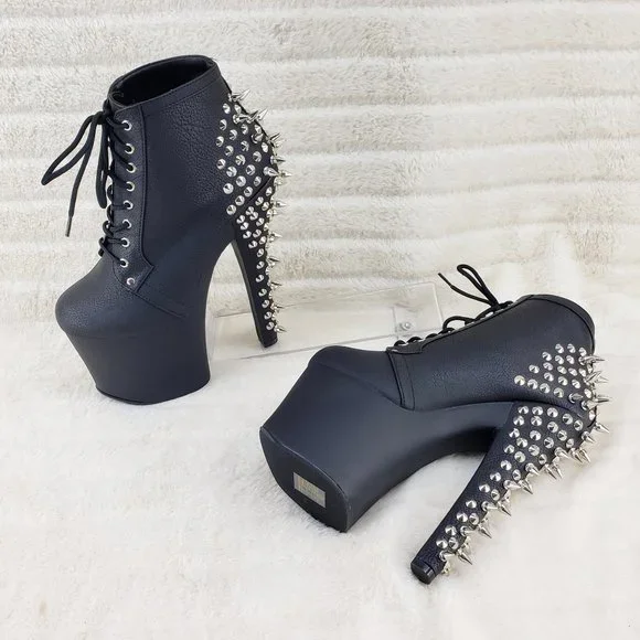 Spikes & Studs High Heel Platform Punk Rock Ankle Boots Fearless - Picture 3 of 11